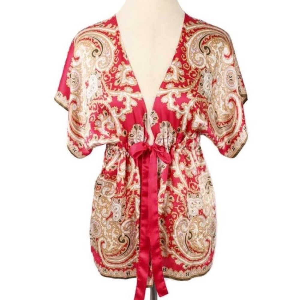 Cabi EUC vintage paisley red kimono top O/S 100% silk